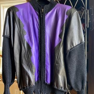 Augustina Carmel By The Sea Leather Crochet Jacket Purple & Black